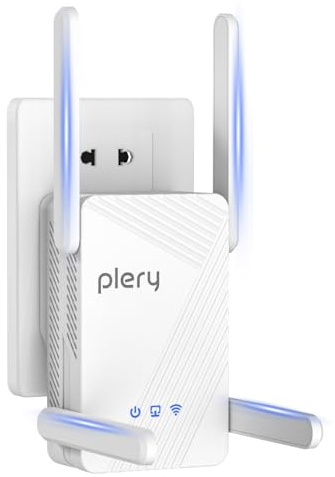 PLERY BE3600 Repetidor WiFi 7 Largo Alcance, Amplificador Señal WiFi | Doble Banda 5G/2,4G | Puerto Gigabit | EasyMesh | WPA3 | 4 Antenas de Alta Ganancia | Compatible con Todos los Routers