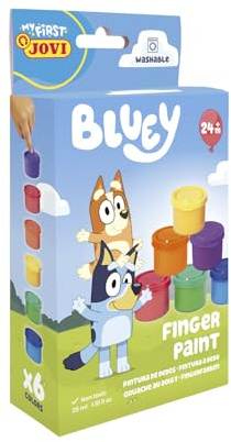 Jovi - Pintura de Dedos Bluey, estuche con 6 botes de 35 ml, a partir de 24 meses, sin gluten