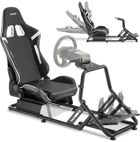 tectake® Fauteuil Gaming Simulateur de Conduite, 57x144x108,5 cm, Chaise Gaming baquet GT, Nombreux Réglages, Support Volant et Pédalier, Cockpit Simracing pour Volant Logitech, Thrustmaster, Fanatec
