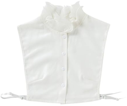 TOVINANNA Cuello Falso Desmontable para Niñas en Chiffon Blanco Borde Ondulado, Diseño Elegante y Uso Prolongado para Blusas y Vestidos