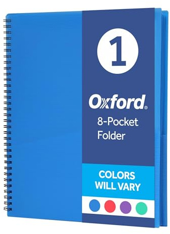 Oxford Poly 8-Pocket Organizer, Letter Size Folder, Durable Translucent Poly, Wire Binding, Holds 200 Sheets, Assorted Colors (Red, Blue, Green and Purple), No Color Choice, 1 Per Pack (5740404)