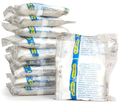 Set mit 10 Anti-Feuchtigkeits-Nachfüllpackungen für Luftentfeuchter – Ideal für Schränke, Badezimmer und Räume – Räume bis zu 15 m2 – 450-g-Beutel – Duft: Neutral – Humydry