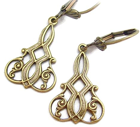 Art Nouveau Design Earrings Antiqued Gold-tone Wedding Gift Prom Art Deco Style