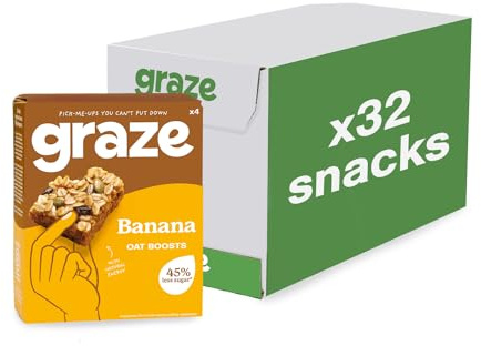 Graze - Banana Oat Boost Bars Snacks - Vegetarian Snacks with Whole Oats and Natural Flavours - 8x4 snack bars - Total of 32 snacks
