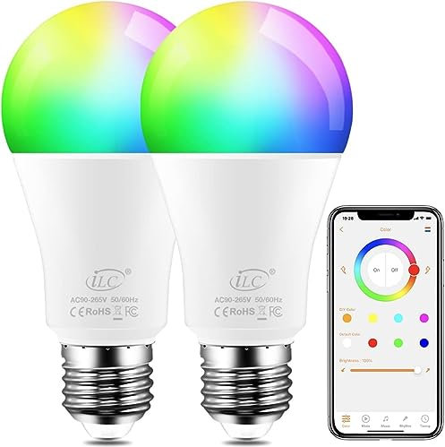 iLC LED RGBW Lampe 10W E27 RGB+Warmweiß, Sync mit Musik farbwechsel Glühbirne mit APP, 16 Millionen Farben, 20 Modi (2 Stück)