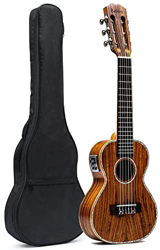 Batking Guitalele Guitarlele Professional Classical Acoustic 28 Zoll 6 Saitens Kleine Reise E-Gitarre Ukulele Akazie KOA Holz Satiniert, Für Erwachsene Kinder Anfänger (mit EQ & Gig Bag)