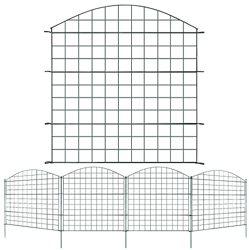 Ikodm Valla de jardín, total de 387.5 cm de largo x 99 cm de alto, 5 elementos de valla, 6 barras de fijación, vallas decorativas de jardín y bordes para perros, Arco Superior, verde