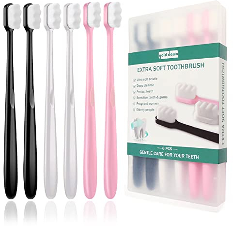 GOLD DAWN Extra Soft Toothbrush for Sensitive Teeth and Gums， Micro Fur Manual Toothbrush with 20000 Ultra Soft Bristle, Excellent Cleaning Effect， Perfect for Kids & Adults (6 Pack)