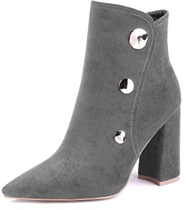 Elashe Femme Bottines Talon Carré Bottes Bout Pointu Classiche Bottines Lacets Talon Haut Bottes Automne Gris EU42