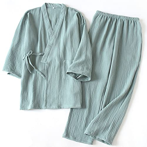 Pijama Puro de crepé de algodón Suave, Traje de Pijama Kimono japonés para Mujer, Talla M-C17