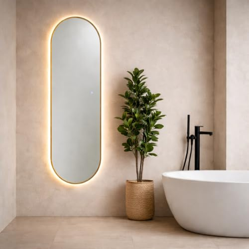 Kiamami Valentina - Specchio Retroilluminato A Led 60X160cm Cornice Effetto Ottone