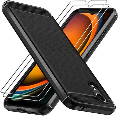 ivoler Hülle für Samsung Galaxy Xcover 7 mit 2 Stück Panzer Schutz Glas, Militärischer Stoßfest Handyhülle, Dünne Weiche TPU Silikon Kratzfest Schutzhülle Anti-Fingerabdruck Case, Schwarz