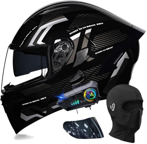 ACLFFSHOP Bluetooth Modulable Casque Moto Homologué ECE, Flip Up Casque Adulte Moto avec Double Visière pour Anti-Collision Casque Scooter Casque Integral Modulable pour Homme Femme M~XXL