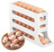 Jidyllic 4-Tier Auto Rolling Egg Dispenser,Automatic Scrolling Egg Rack Holder Durable Plastic Kitchen Egg Organizer Space-Saving Egg Dispenser Holder for Fridge and Countertop(White)