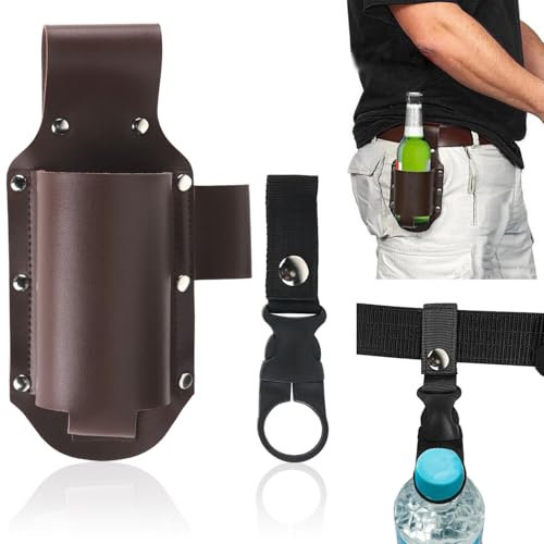 Lucywey Étui à Bière en Cuir PU Imperméable pour Ceinture - Holster Dégainable Canettes/Bouteilles 0.5L (≤7cm), Cadeau Homme Pratique pour Camping, BBQ, Randonnée