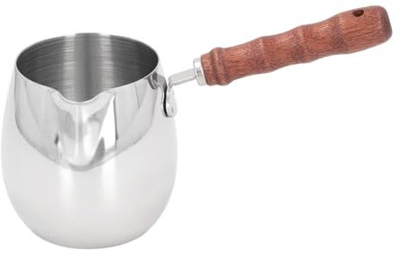 Pentolino Latte Induzione, Design Compatto Acciaio Inox 304 e Manico Legno Antiscivolo, Beccuccio Preciso 604ml per Latte Art e Scioglimento Burro for Casa e Picnic Esterni (300ML)