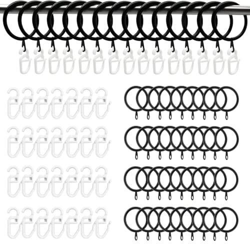50 Piezas Anillos De Cortina, 32mm Anillas para Cortinas con Ganchos de Plástico para Ventanas, Puertas, Cortinas De Ducha con Rieles, Hogar, BañO, Dormitorio, Puertas Acristaladas (Negro)
