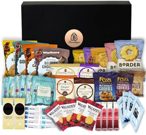 Tea, Coffee & Biscuit Gift Hamper – 51 Premium Selections, Afternoon Tea Gift Set with Multipack & Individually Wrapped Biscuits, Perfect Christmas Hamper