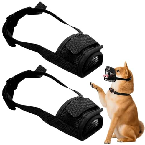GNALIA Museliere pour Chiens 1 Pièce, Muselière Souple Réglable Respirante en Nylon, Anti-Aboiements Et Anti-Morsures Taille M Noir