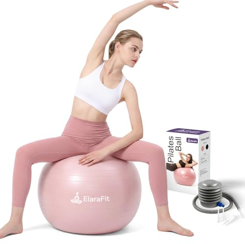 ElaraFit Anti Burst Large Exercise Ball for Yoga Non Slip Pilates Ball with Pump 550 lbs Capacity for Pregnancy, Fitness Size L 23 to 26 inches, About 58 to 65cm (Pink)