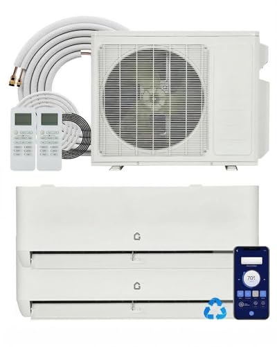 18000 BTU Dual Zone Mini Split Air Conditioner with Heat Pump, 24 SEER2 High Efficiency 12K+12K BTU Indoor Units for 2 Rooms, Smart WiFi App Control, Eco-Friendly R454B, Cools/Heats 1000 Sq.Ft, 16ft P