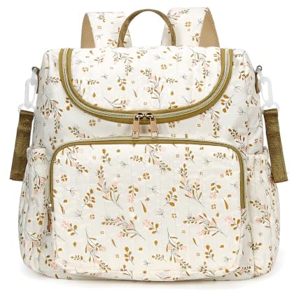 SDSFGX Floral Nappy Changing Bag Backpack Cotton Quilted Diaper Rucksack for Mums Baby Travel Backpack with Stroller Strap