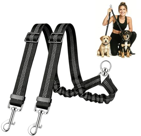 Benaewa Double Dog Lead for Walking, Adjustable Elastic No Tangle Double Dog Lead for 2 Dogs Daily Use