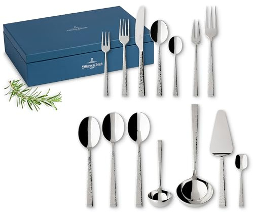 Villeroy & Boch - Blacksmith Besteckset 70-teilig Silber, Spülmaschinenfest, Besteck Set für 12 Personen, Besteckset Platin, Besteck, Edelstahl