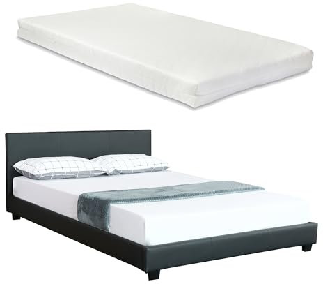 Corium Polsterbett mit Matratze (180x200cm)(dunkelgrau)(Kaltschaum) - mit Kunst-Leder/Kunstlederbezug/mit Stecklattenrost /