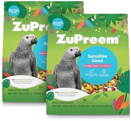 ZuPreem Sensible Seed Bird Food for Parrots and Conures, 2 lb bag (2-pack) - Premium Blend of Seeds and FruitBlend Pellets for Conures, Caiques, African Greys, Senegals, Amazons, Eclectus, Small Cocka