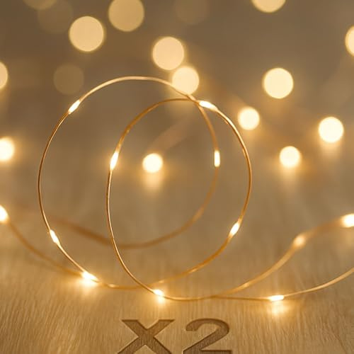 Koopower [2 Pack] 50 LEDs Battery Operated Fairy Lights [Auto On/Off], 6M Waterproof Micro Lights Copper Wire String Lights for Christmas Wedding Party (Warm White)