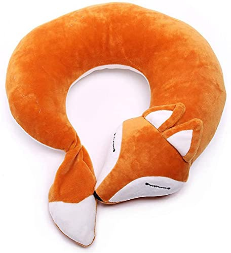 AOOPOO Cuscino da viaggio a forma di U pelliccia Volpe guanciale cervicale Peluche calda del fumetto Confortevole Cuscino da viaggio per aerei Car Train (Marrone)