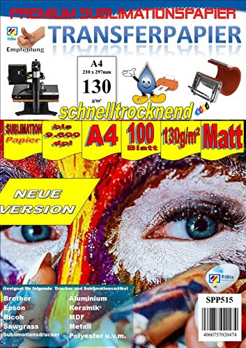 GIC A4 Sublimationspapier 130g/m²: Transferpapier für Textilien und Feststoffe - 100 Blatt Packung