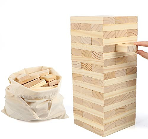 KABENFIS 54 pièces 36cm Grand Jouet empilable en Bois Tour de Bloc Jeu avec Sac de Rangement