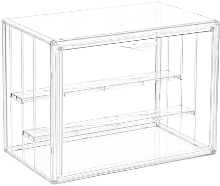 Attelite Clear Acrylic Display Case,3 Tier Display Shelf with 2 Movable Plate, Stackable Protection Showcase for Action Figures, Display Storage Box Countertop with Magnetic Door