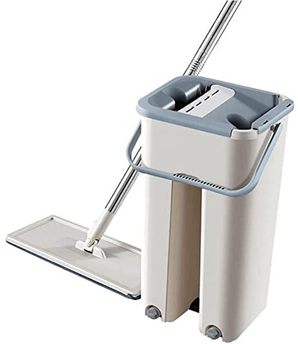 OLOTU Panno per mop Leggero per Pavimenti a Mano Libera per strizzare la casa Mop per la Pulizia del Pavimento della casa Set di mocio e Secchio Automatico a Compressione Piatta