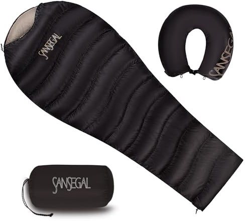 SANSEGAL Daunenschlafsack, 600 Füllkraft, Entendaunen, ultraleicht, Mumie, Rucksackreisen, Schlafsäcke Anzug für Erwachsene, Camping, Wandern, Outdoor, Grau