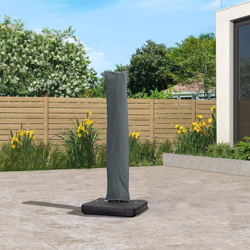 PURPLE LEAF Housse de Parasol Déporté Anti-UV avec Tige, Zippé, Housse de Protection pour Parasol de Jardin, Couverture pour Parasol Extérieur 221 x 61 cm , Gris
