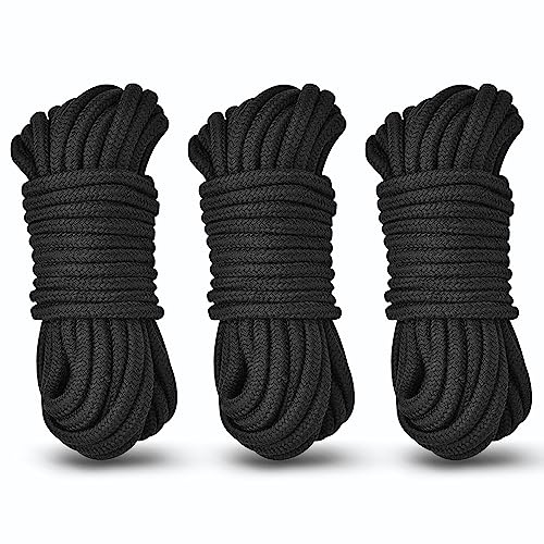 Corde en Coton Torsadée 8 mm - Lot de 3 Rouleaux (30m Total) Corde Tressée Douce et Résistante pour pour Cravate, Nœuds, Camping, Artisanat, Bricolage et Créations Décoratives Suspendues (Noir)