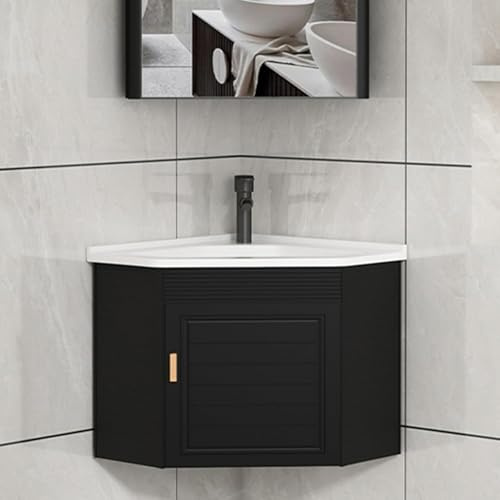 Pounjsd Lavabo montado en la pared, Encimera de cerámica, Fregadero Cocina Esquina, juego de bañera de cerámica pequeña, Lavabo Cerámica de Esquina Baño,Lavabo esquinero -38cm, semicircular