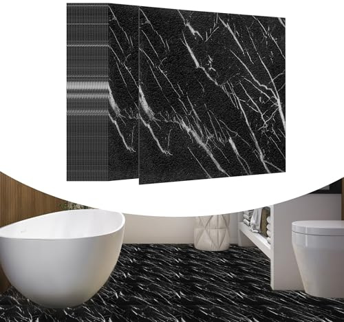 YRHome 54 stycken självhäftande PVC-golvbeläggning 5,02 m² vinylgolv golvplattor självhäftande plattor 30 x 30 cm venylgolvbeläggning laminat vattentät halkfri PVC-kakel kakeloptik svart marmor