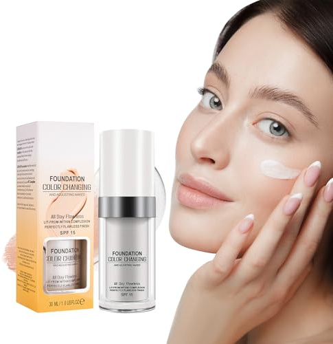 Foundation Color Changing Korrigiert den Hautton,Spendet Feuchtigkeit,SPF 15,Farbwechselnde Foundation für Reife Haut,Geeignet für viele Hauttöne,Foundation Make Up 30 ml