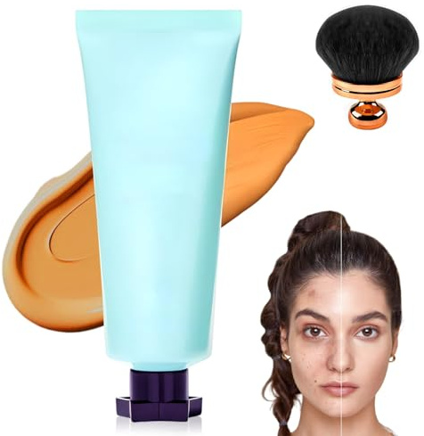 Concealer Tattoo Creme mit Make Up Pinsel, Abdeckstift Concealer Anhaltende Wasserfest Body Coverage Perfector Lang für Einen Ebenmäßigen Hautton und Leichte (03#-Braun)