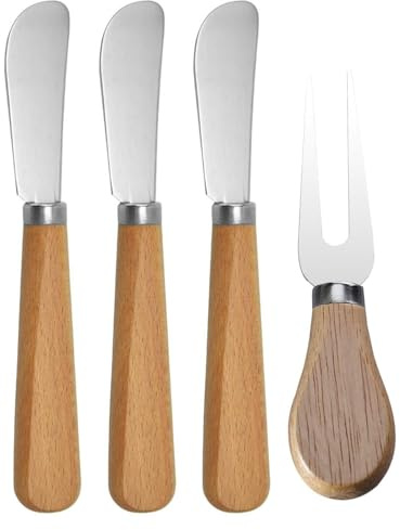 3 Pieces Cheese Knife and 1 Piece Cheese Fork, Cheese Knife, Butter Applicator, Wooden Handle Pizza Knife, Kitchen Utensils.