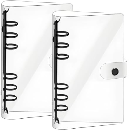 HUANR Ringbuch A6 Nachfüllbar, 2 Stück Nachfüllbares Ringordner, Transparent PVC 6 Loch A6 Ringbuch Abdeckung, mit Druckknopf, für Meetingsprotokolle, Unterrichtsmitschriften