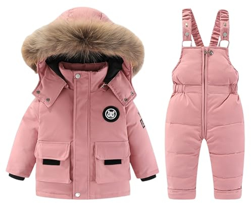 Generisch Tuta da neve invernale da bambina, isolata, imbottita, in due pezzi, calda, termica, con tuta per il freddo, Colore: rosso, 5-6 Jahre