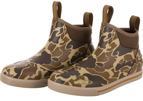 Drake Waterfowl Men's Camp Deck Boots - Waterproof 6 Ankle Neoprene Outdoor Boots with Fleece Liner & Non-Marking Outsole, Old School, 11