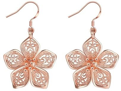 TABOJS Pendientes de sementales, Pendientes Colgantes de Flores para Mujeres, Estilo Art Nouveau, Oro Rosa, Cobre, sin circonía cúbica