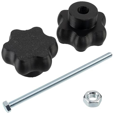 AERZETIX - Set di 4 manopole di serraggio M8 a forma di stella in plastica nera + 2 viti M8x150 mm a 6 punti e 2 dadi esagonali M8 | corsa di serraggio massima 112 mm