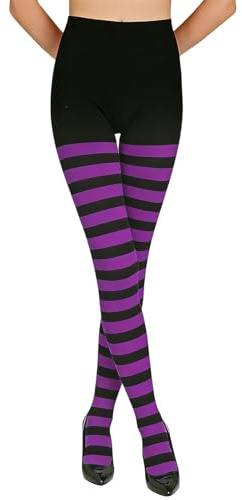 XDGBGFN randiga strumpbyxor dam, randiga strumpbyxor damfötter randiga ogenomskinliga strumpor för karneval halloween temafester
